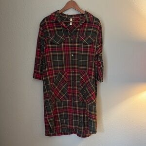 Red and Green Plaid Flannel Shirt Dress